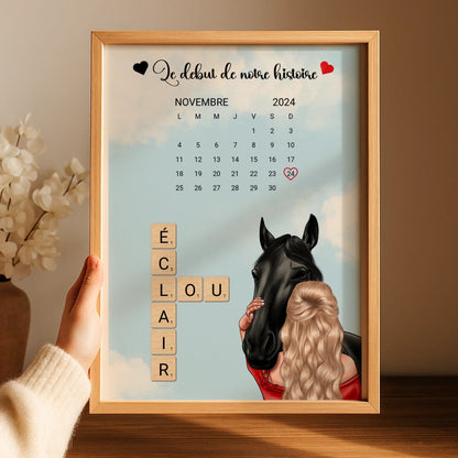 Affiche Équitation : Femme, Cheval, Prénoms & Date - Cadeau Équitation