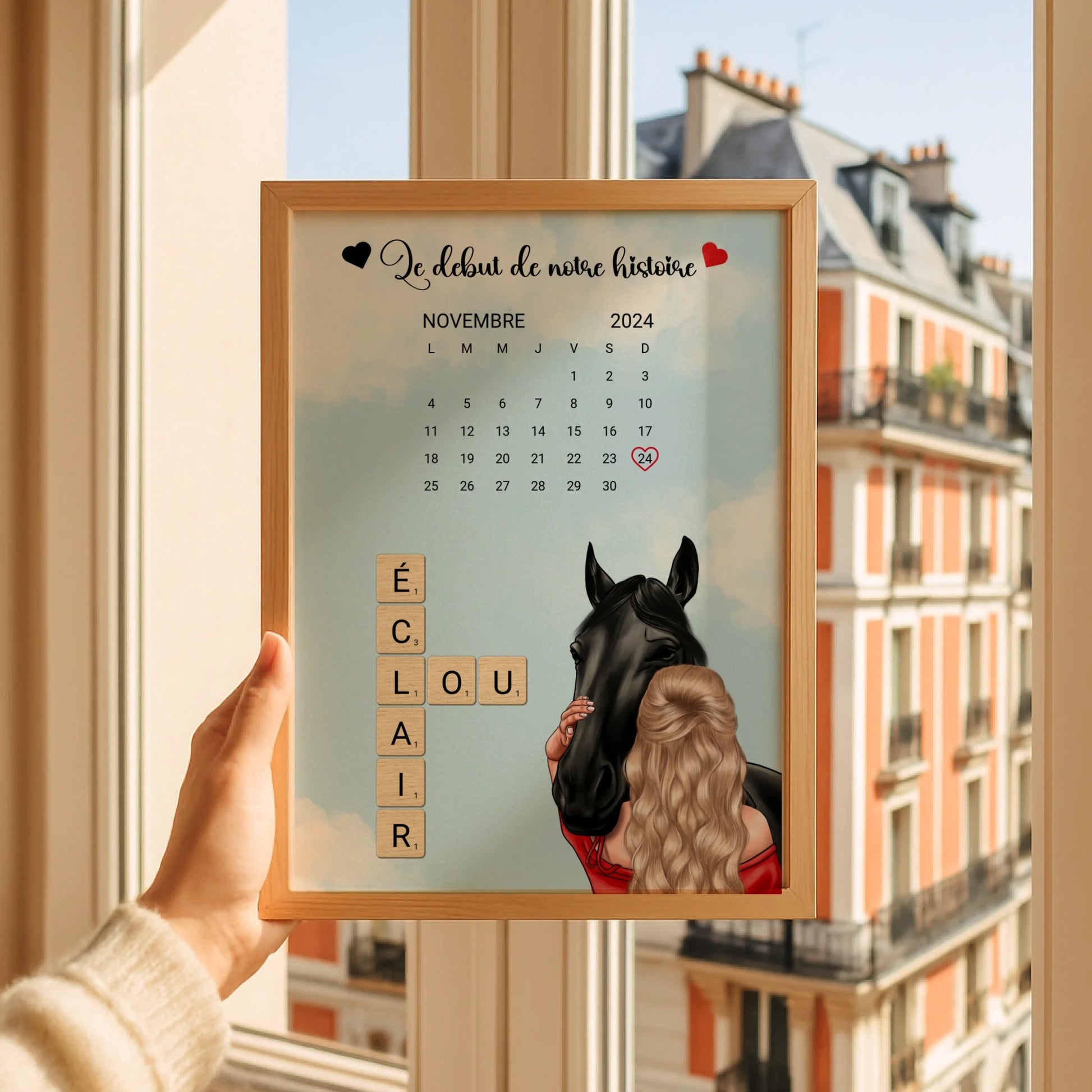 Affiche Équitation : Femme, Cheval, Prénoms & Date - Cadeau Équitation