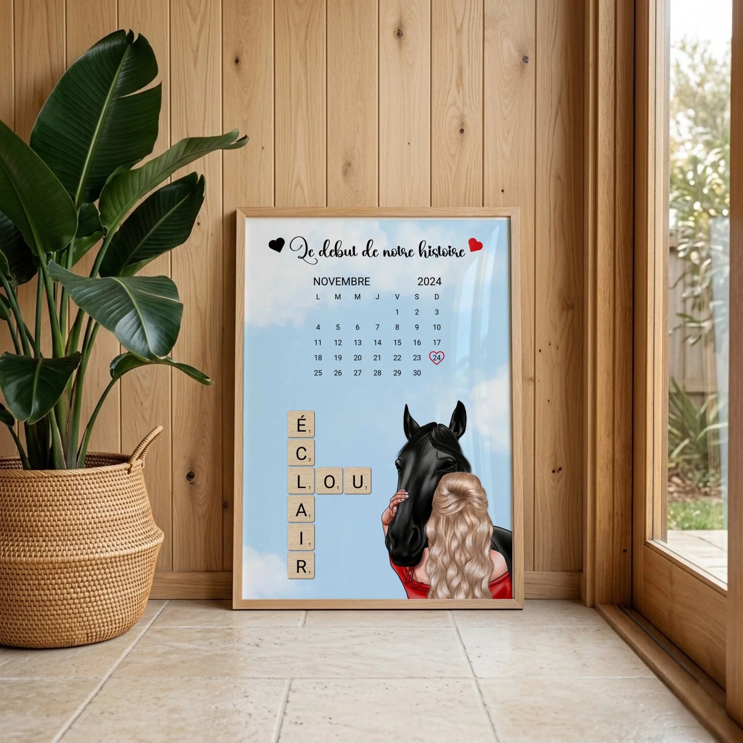 Affiche Équitation : Femme, Cheval, Prénoms & Date - Cadeau Équitation