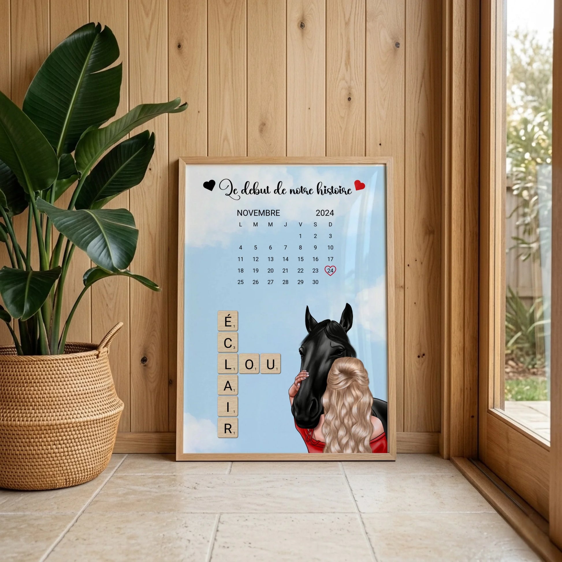 Affiche Équitation : Femme, Cheval, Prénoms & Date - Cadeau Équitation