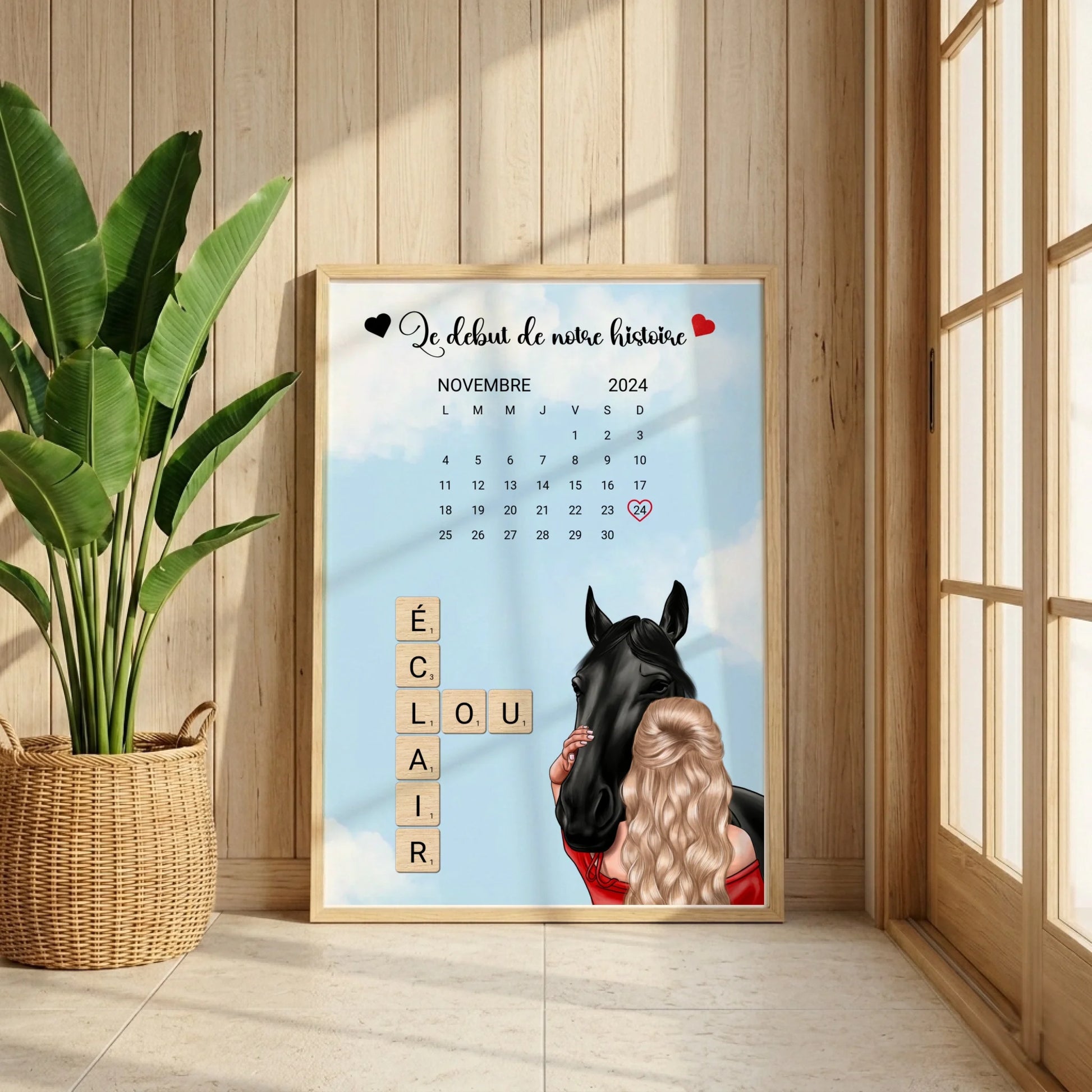 Affiche Équitation : Femme, Cheval, Prénoms & Date - Cadeau Équitation