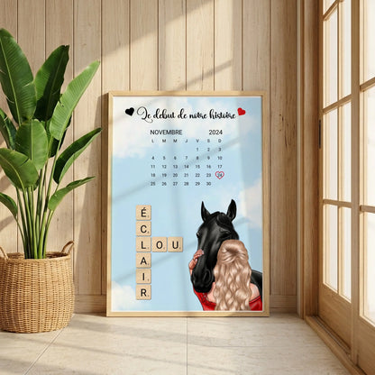 Affiche Équitation : Femme, Cheval, Prénoms & Date - Cadeau Équitation