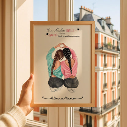 Affiche Meilleure Amie personnalisée cœur