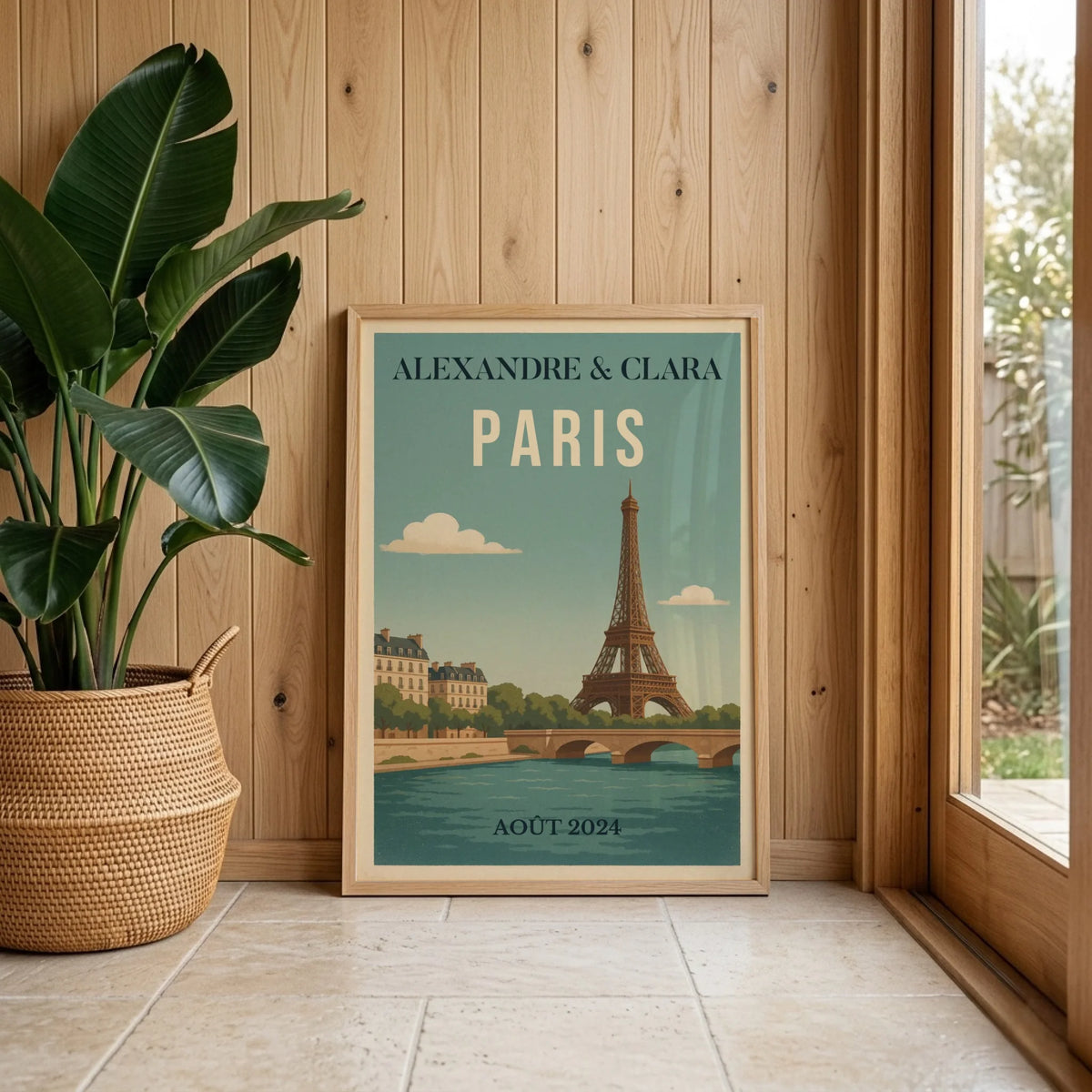 Affiche vintage personnalisée Paris – Tour Eiffel & Pont sur la Seine