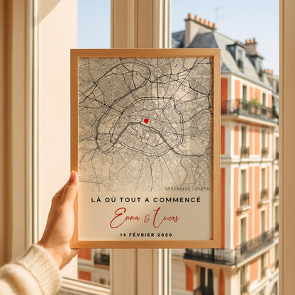 Affiche Couple Personnalisée Lieu de Rencontre - Carte "Là où tout a commencé"