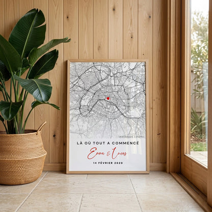 Affiche Couple Personnalisée Lieu de Rencontre - Carte "Là où tout a commencé"