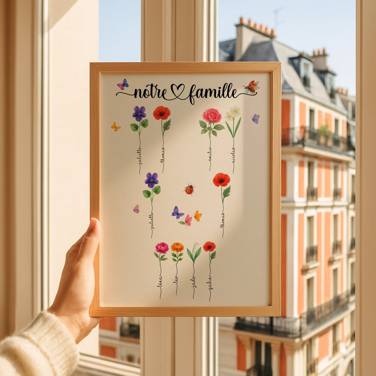 Affiche famille personnalisée avec fleurs de naissance – arbre généalogique
