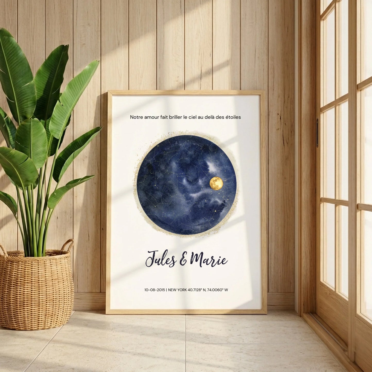 Affiche Personnalisée Ciel Étoilé avec Constellations – Cadeau Couple Unique, Date & Lieu Spéciaux