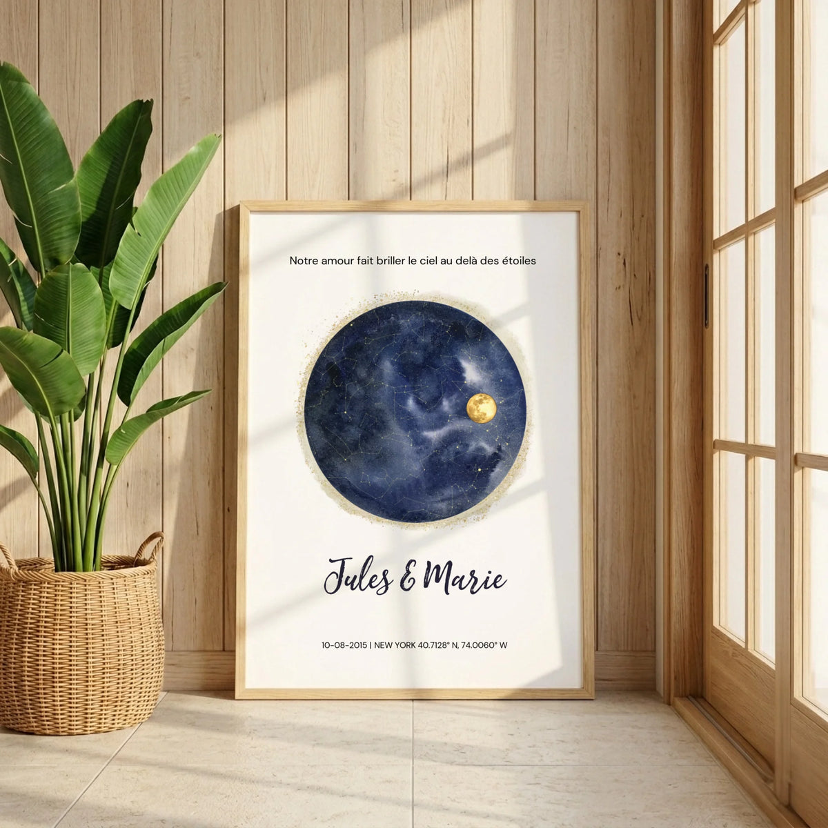 Affiche Personnalisée Ciel Étoilé avec Constellations – Cadeau Couple Unique, Date & Lieu Spéciaux
