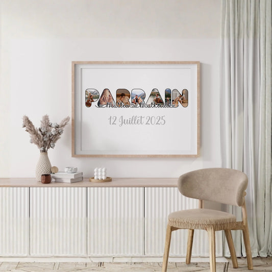 Affiche Parrain Filleul(e) Personnalisée photos, prénoms et date