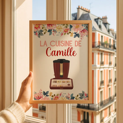 Affiche Cuisine personnalisée avec prénom - Robot de cuisine illustration Thermomix ou Monsieur Cuisine