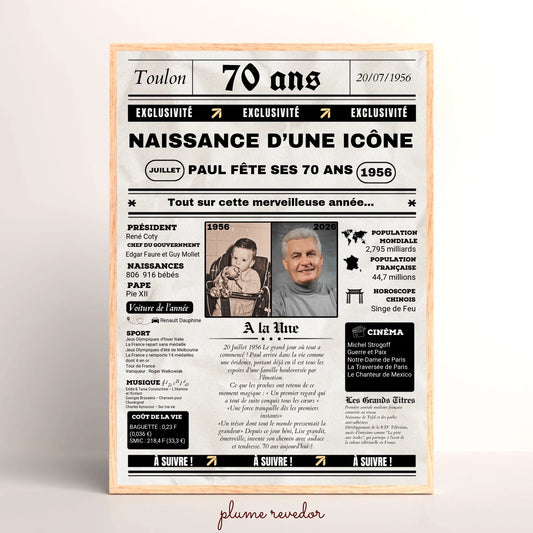 Affiche Personnalisée Anniversaire 70 Ans Journal