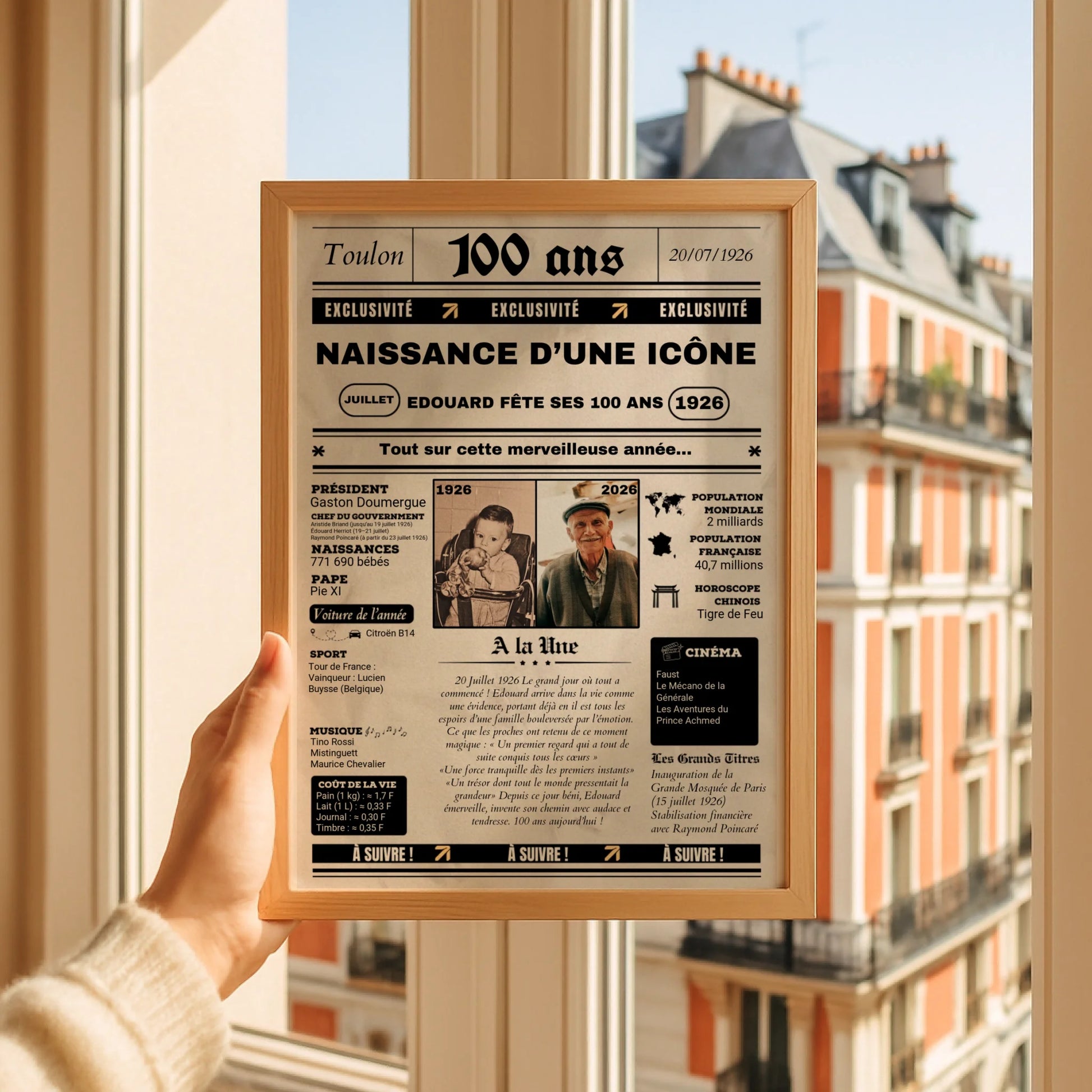 Affiche Personnalisée Anniversaire 100 Ans Journal. Cadeau anniversaire 100 ans