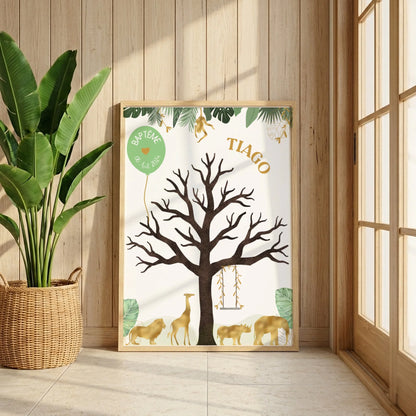 Affiche personnalisée - Baptême ou Anniversaire arbre à empreintes jungle