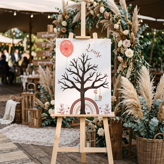 Affiche personnalisée - Baptême ou Anniversaire arbre à empreintes arc-en-ciel