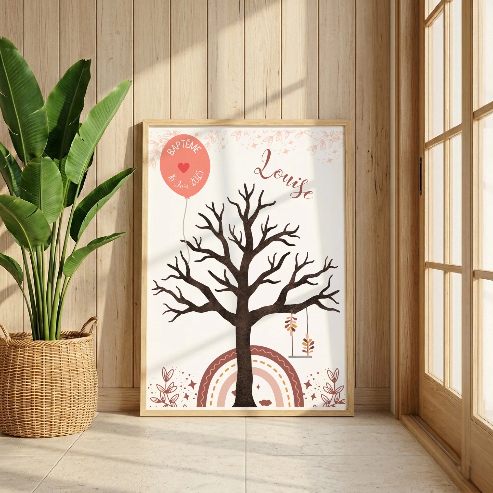 Affiche personnalisée - Baptême ou Anniversaire arbre à empreintes arc-en-ciel