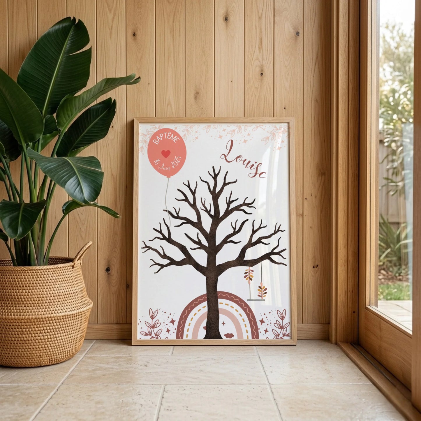 Affiche personnalisée - Baptême ou Anniversaire arbre à empreintes arc-en-ciel