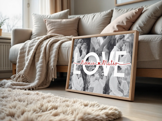 Affiche personnalisée Couple MOT Photos Noir et Blanc Mot et Prénoms - cadeau personnalisé couple
