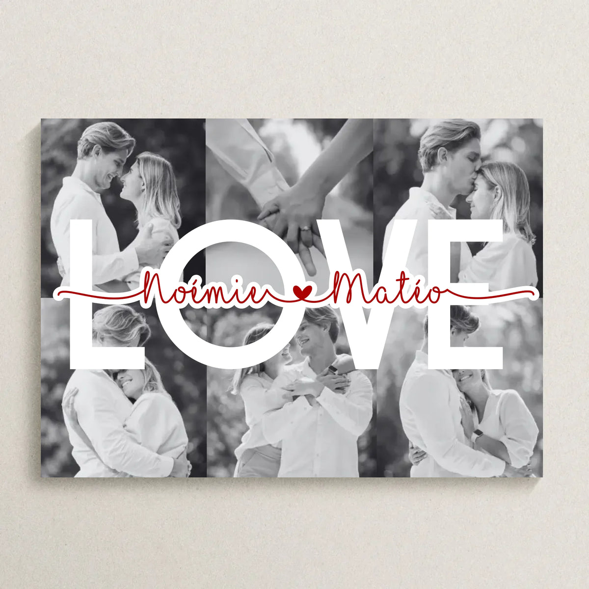 Affiche personnalisée Couple MOT Photos Noir et Blanc Mot et Prénoms - cadeau couple 