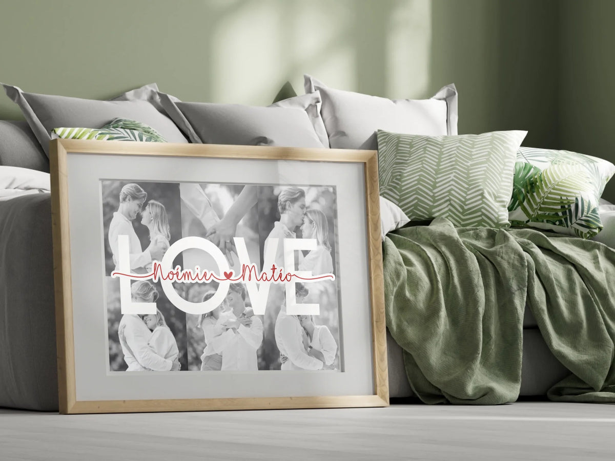 Affiche personnalisée Couple MOT Photos Noir et Blanc Mot et Prénoms - cadeau personnalisé couple