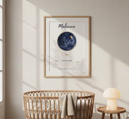 Affiche Naissance Personnalisée — Prénom, Heure, Poids et Taille avec Carte du Ciel
