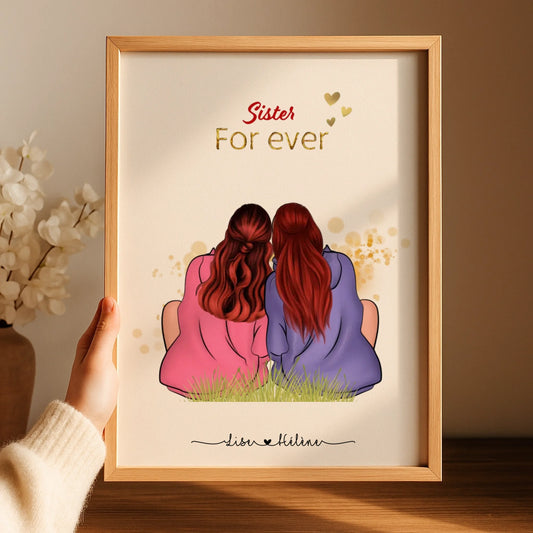 Affiche personnalisée - Sœurs - Portrait famille de dos