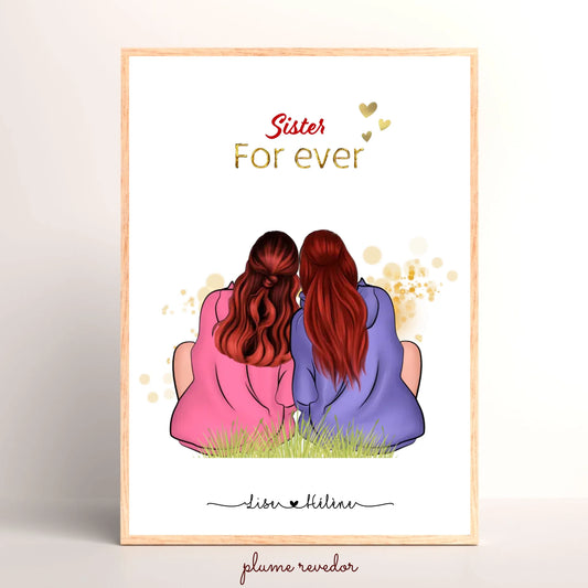 Affiche personnalisée - Sœurs - Portrait famille de dos