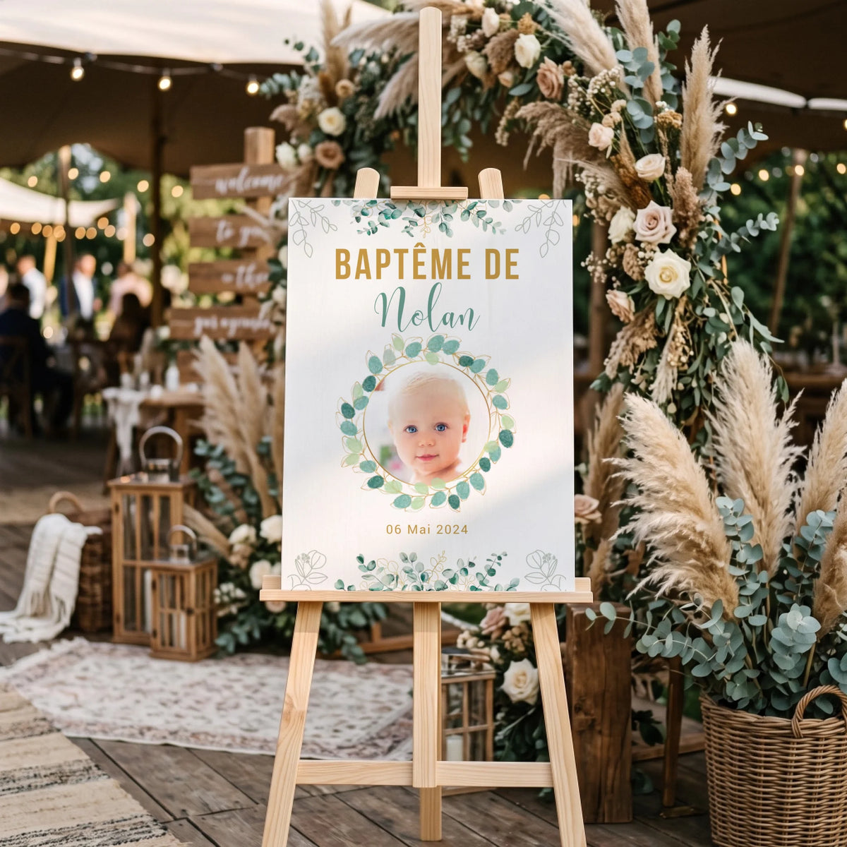Affiche personnalisée Baptême ou Anniversaire arbre à empreintes "eucalyptus" avec photo