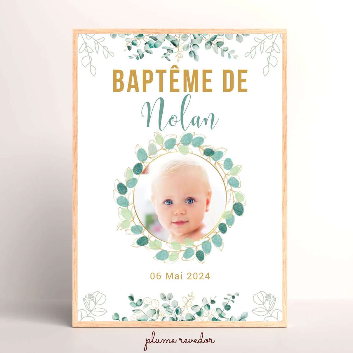 Affiche personnalisée Baptême ou Anniversaire arbre à empreintes "eucalyptus" avec photo