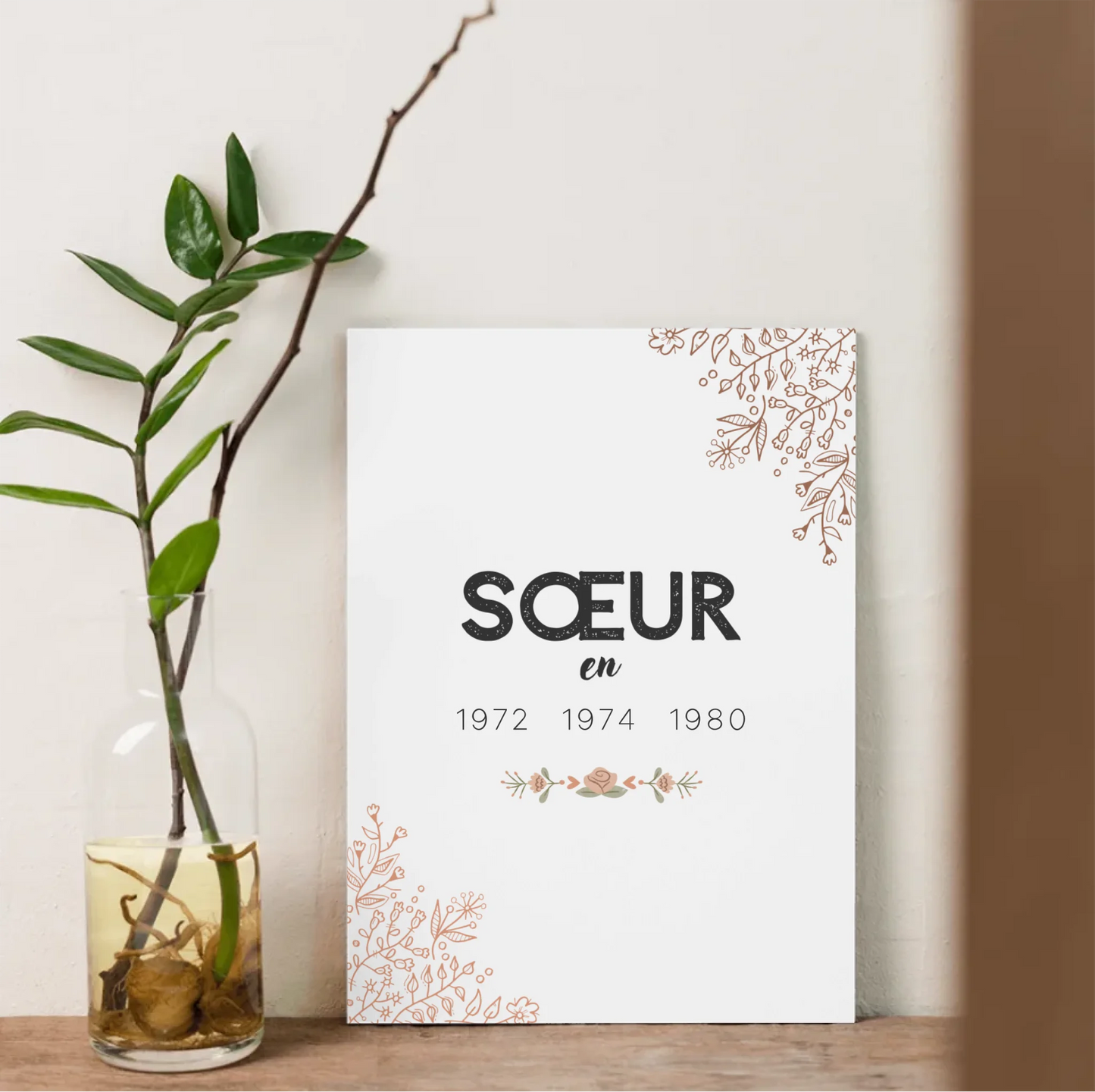 Affiche famille personnalisée – Sœur en, Tata en avec décoration floraleAffiche Personnalisée Sœur Années de naissance