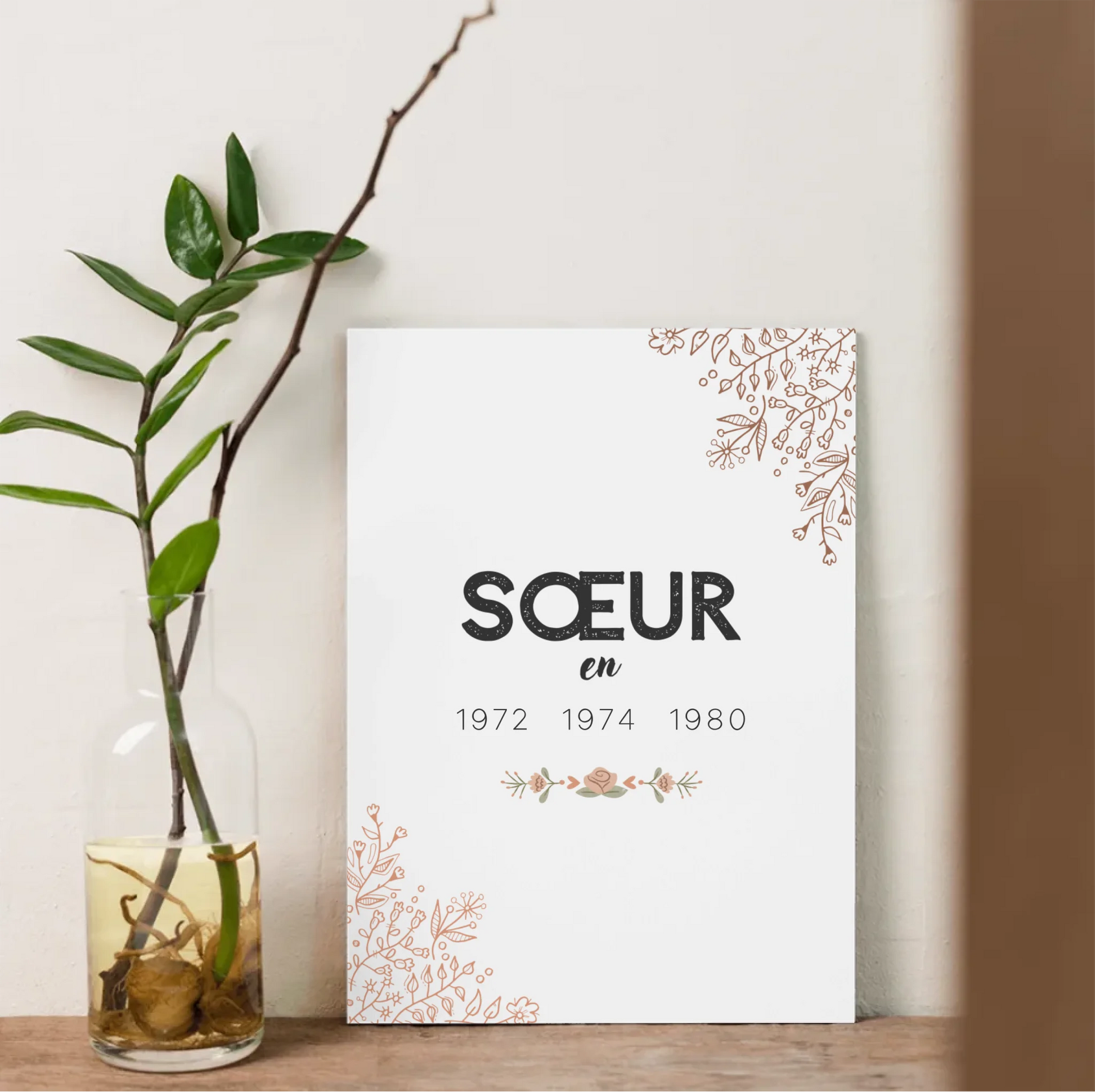 Affiche famille personnalisée – Sœur en, Tata en avec décoration floraleAffiche Personnalisée Sœur Années de naissance