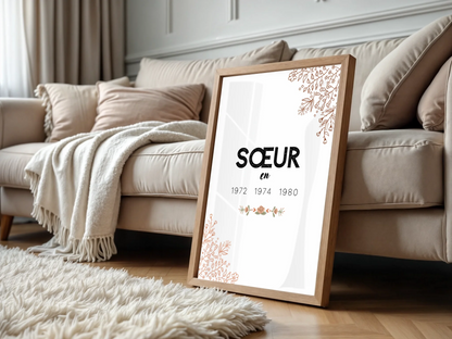 Affiche Personnalisée Sœur Années de naissance