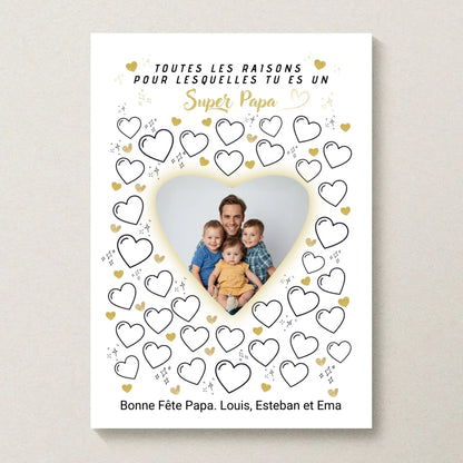 Affiche personnalisée Super Papa avec photo – Cadeau fête des pères à remplir par les enfants