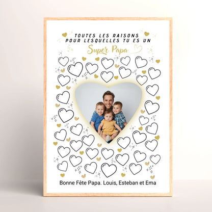 Affiche personnalisée Super Papa avec photo – Cadeau fête des pères à remplir par les enfants