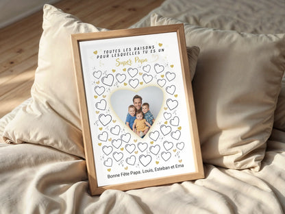 Affiche personnalisée Super Papa avec photo – Cadeau fête des pères à remplir par les enfants