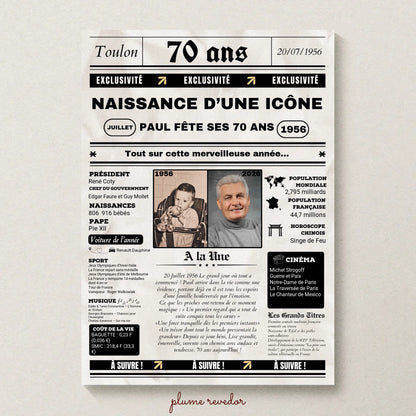 Affiche Personnalisée Anniversaire 70 Ans Journal