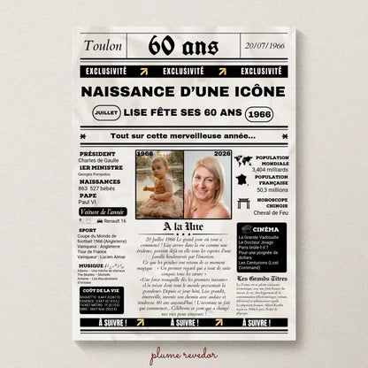 Affiche Personnalisée Anniversaire 60 Ans Journal