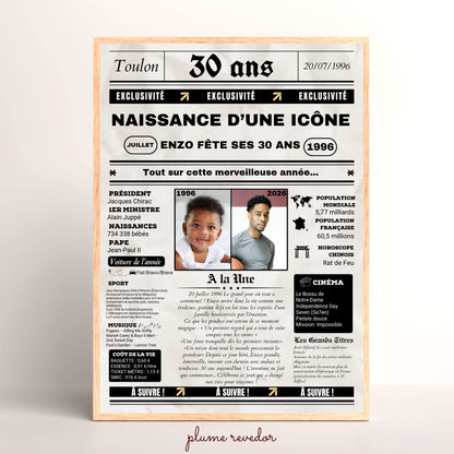 Affiche Personnalisée Anniversaire 30 Ans Journal