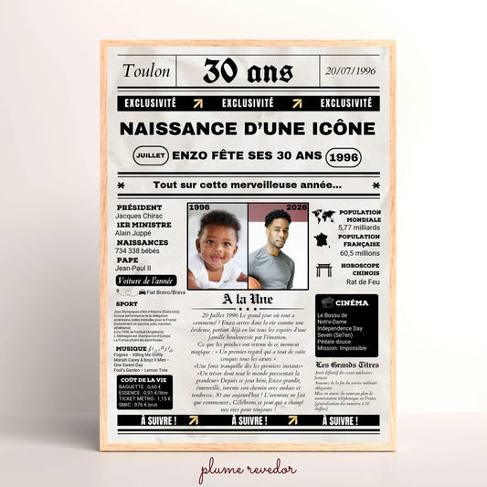 Affiche Personnalisée Anniversaire 30 Ans Journal
