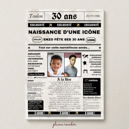Affiche Personnalisée Anniversaire 30 Ans Journal