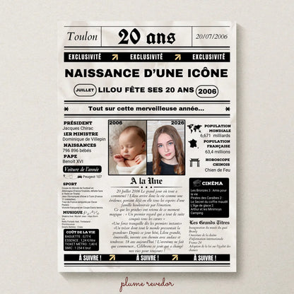 Affiche Personnalisée Anniversaire 20 Ans Journal