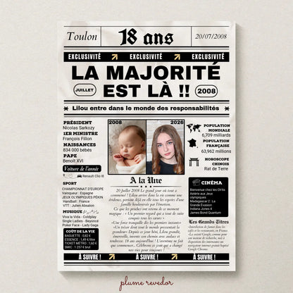 Affiche Personnalisée Anniversaire 18 Ans Journal