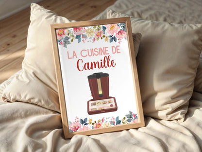Affiche Cuisine personnalisée avec prénom - Robot de cuisine illustration Thermomix ou Monsieur Cuisine