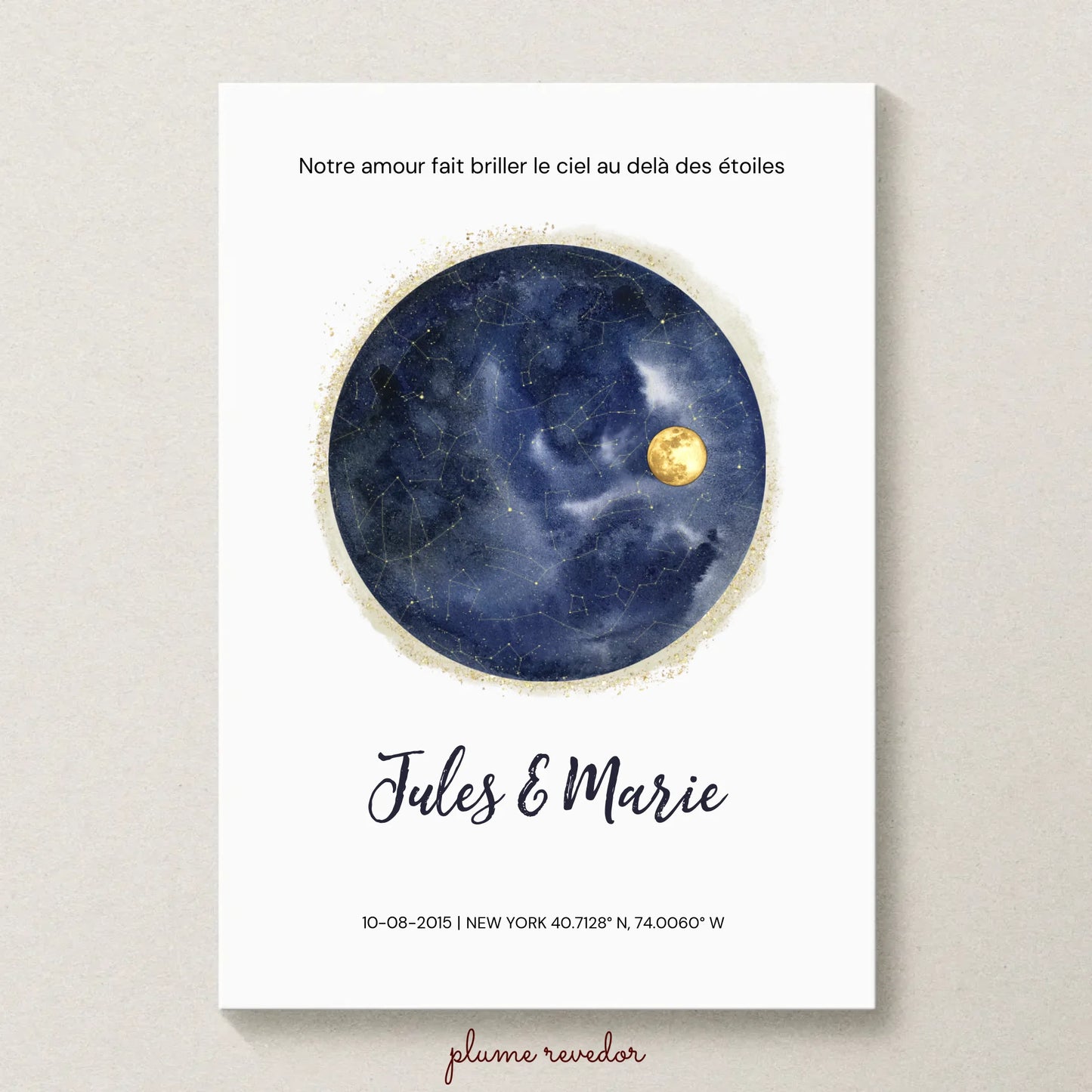 Affiche Personnalisée Ciel Étoilé avec Constellations – Cadeau Couple Unique, Date & Lieu Spéciaux