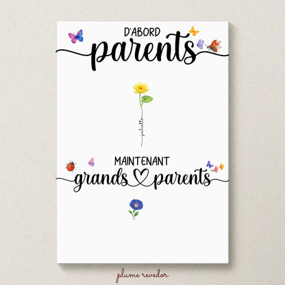 Affiche personnalisée “Parents & Grands-Parents” – Fleurs de naissance avec prénoms – Cadeau grands-parents