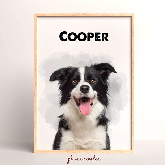 Affiche personnalisée portrait chien Effet aquarelle