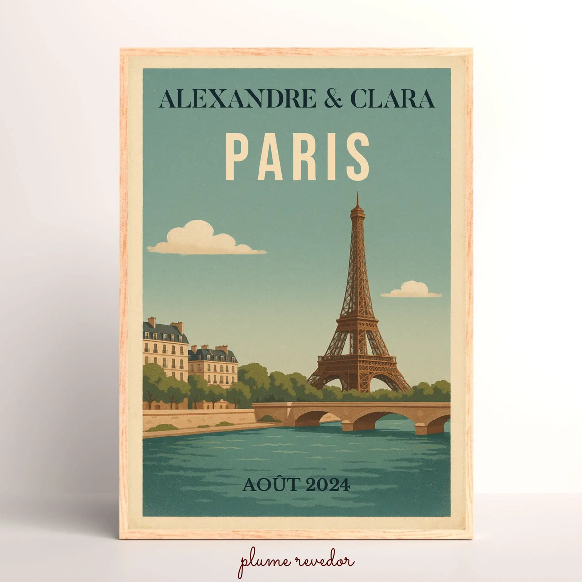 Affiche vintage personnalisée Paris – Tour Eiffel & Pont sur la Seine