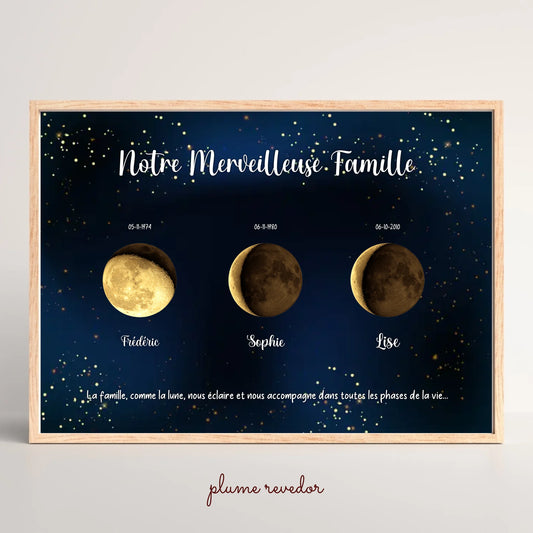 Affiche Famille Personnalisée Phase de la lune Dorée