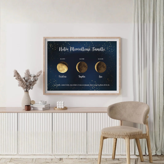 Affiche Famille Personnalisée Phase de la lune Dorée