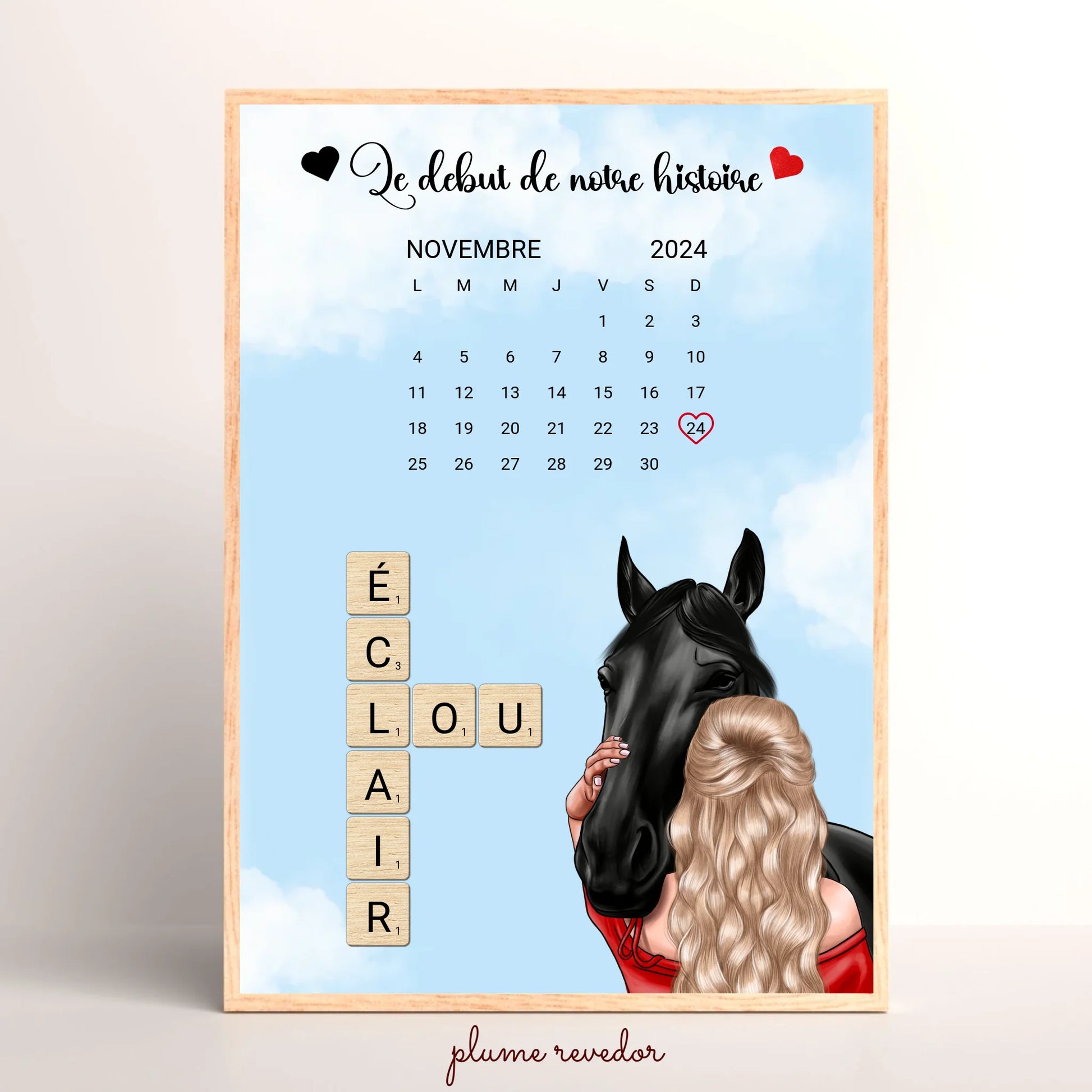 Affiche Équitation : Femme, Cheval, Prénoms & Date - Cadeau Équitation